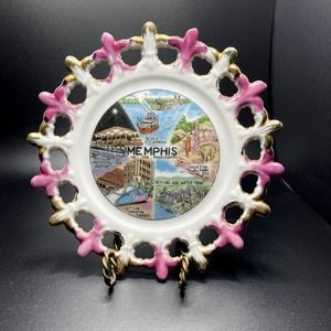 Memphis Vintage Souvenir Plate Gold Pink EUC
